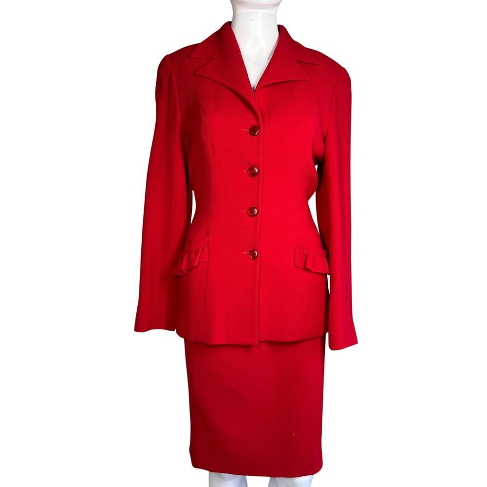 Petrovitch & Robinson Vintage Couture Red Skirt Suit with Blazer Small